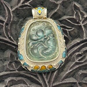 Natural Aquamarine Koi Silver Filigree Pendant